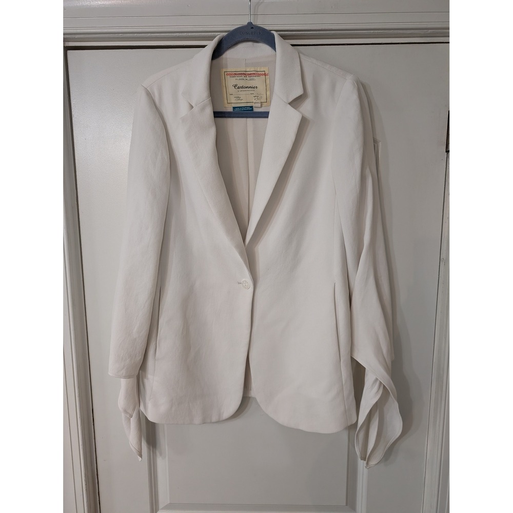 Cartonnier Anthropologie White Blazer Tie Sleeve Single Button Jacket Womens 6